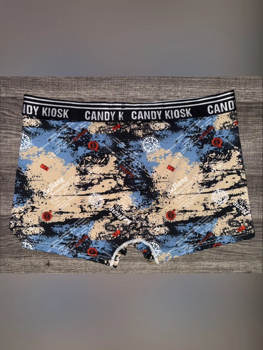 Candy Kiosk Men’s Beige & Blue Patterned Boxer Briefs